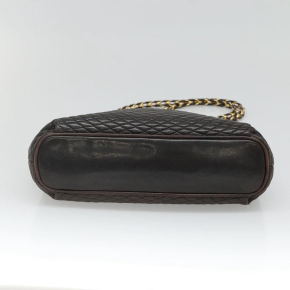BALLY Quilted Chain Shoulder Bag Leather Black Gold Auth 130164