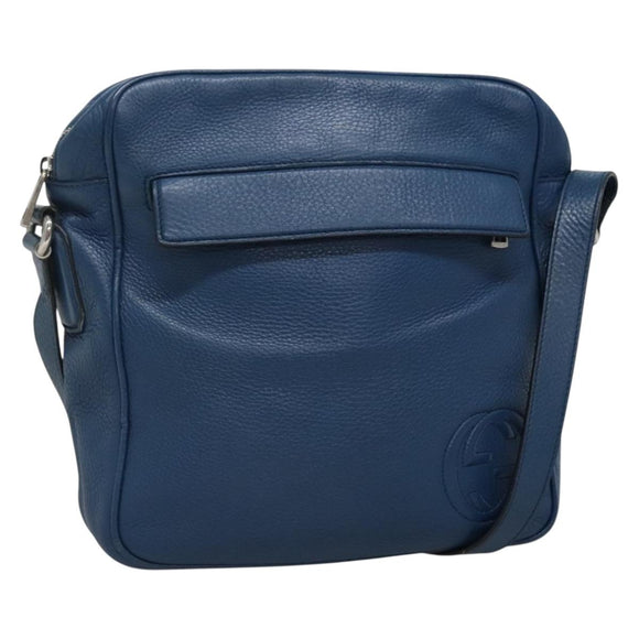 GUCCI Shoulder Bag Leather Blue Silver 337084 Auth 130167