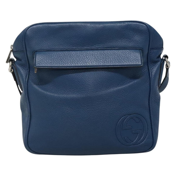 GUCCI Shoulder Bag Leather Blue Silver 337084 Auth 130167