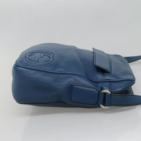 GUCCI Shoulder Bag Leather Blue Silver 337084 Auth 130167