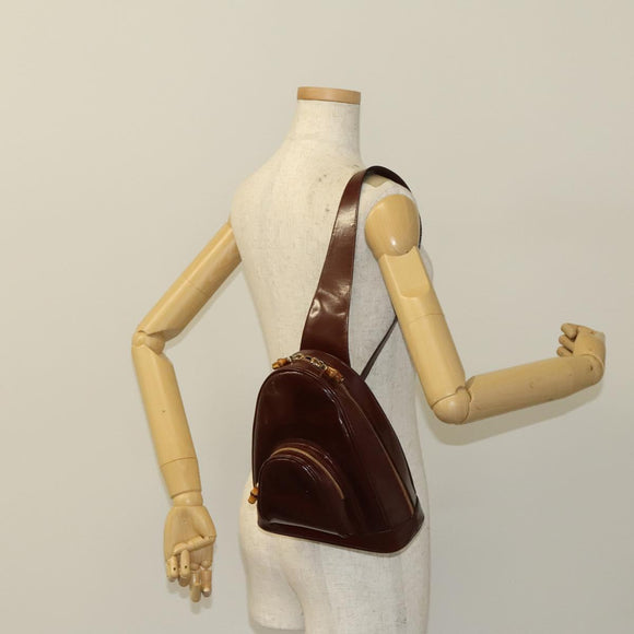 GUCCI Bamboo Body Bag Patent Leather Brown Gold 003 3444 0127 Auth 130177