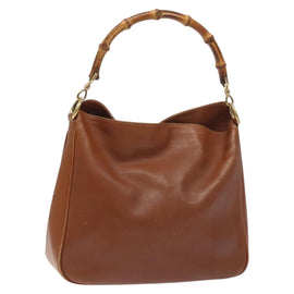 GUCCI Bamboo Shoulder Bag Leather Brown Gold 001 1448 1638 Auth 130180