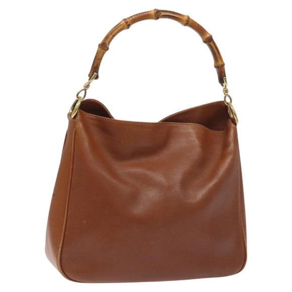 GUCCI Bamboo Shoulder Bag Leather Brown Gold 001 1448 1638 Auth 130180