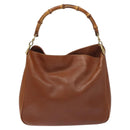 GUCCI Bamboo Shoulder Bag Leather Brown Gold 001 1448 1638 Auth 130180-13