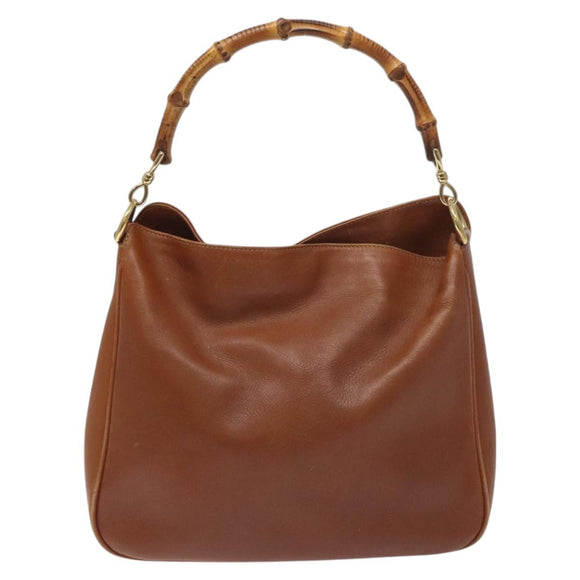 GUCCI Bamboo Shoulder Bag Leather Brown Gold 001 1448 1638 Auth 130180