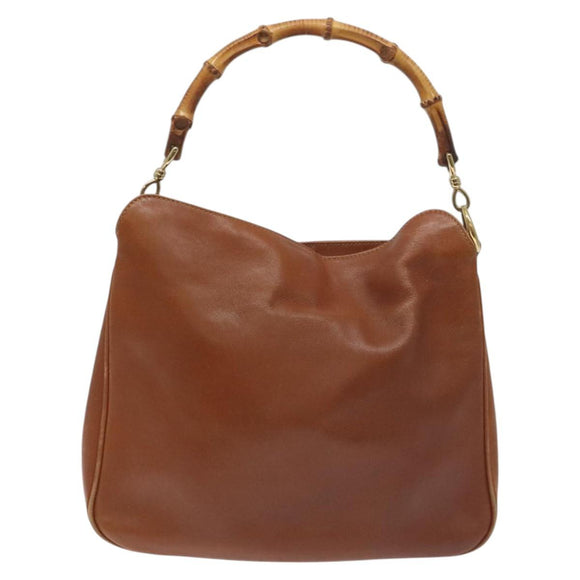 GUCCI Bamboo Shoulder Bag Leather Brown Gold 001 1448 1638 Auth 130180