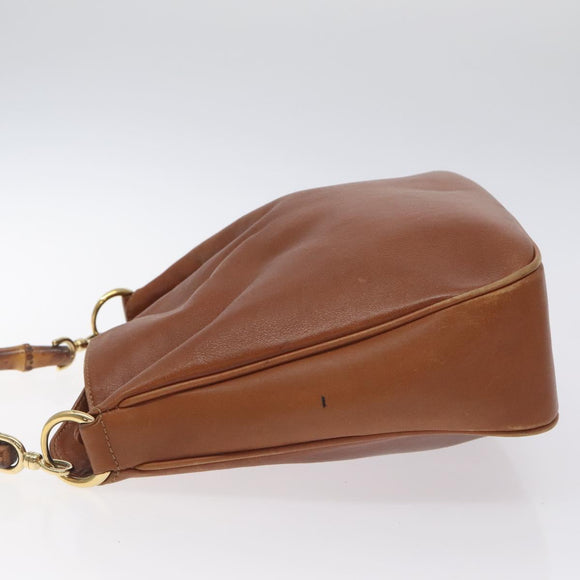 GUCCI Bamboo Shoulder Bag Leather Brown Gold 001 1448 1638 Auth 130180