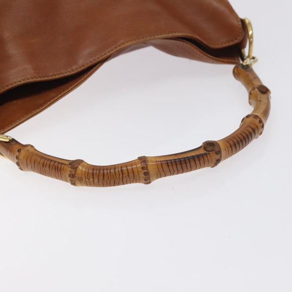 GUCCI Bamboo Shoulder Bag Leather Brown Gold 001 1448 1638 Auth 130180