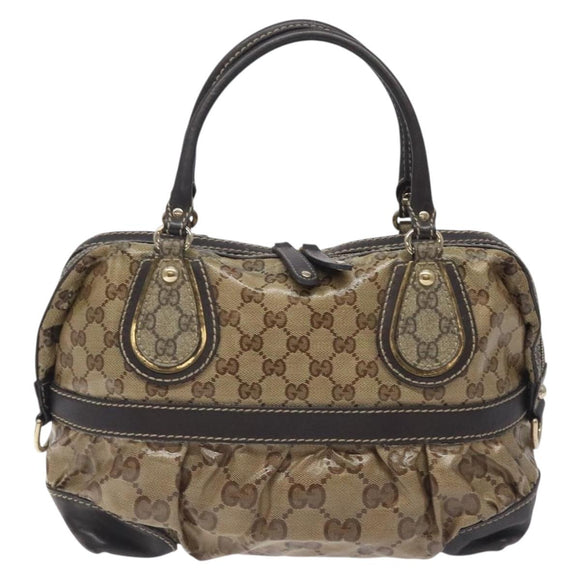 GUCCI GG Crystal Hand Bag Coated Canvas Brown Gold 223962 Auth 130181