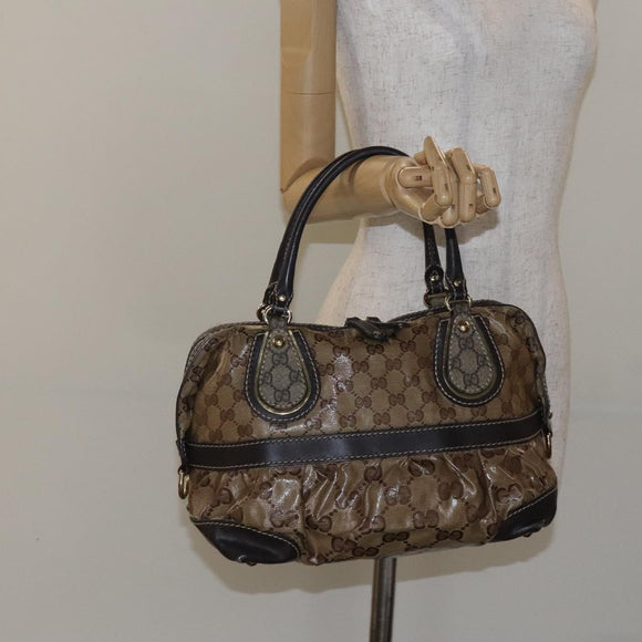 GUCCI GG Crystal Hand Bag Coated Canvas Brown Gold 223962 Auth 130181