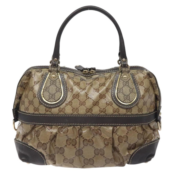 GUCCI GG Crystal Hand Bag Coated Canvas Brown Gold 223962 Auth 130181