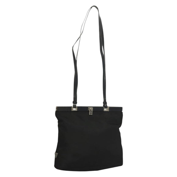 PRADA Shoulder Bag Nylon Black Silver Auth 130183