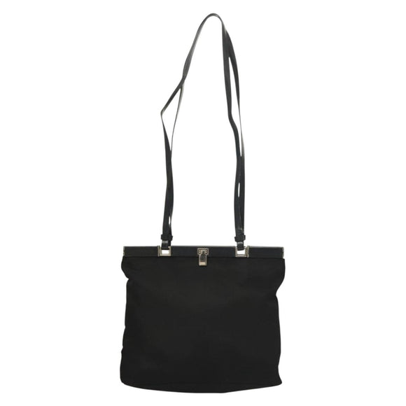 PRADA Shoulder Bag Nylon Black Silver Auth 130183