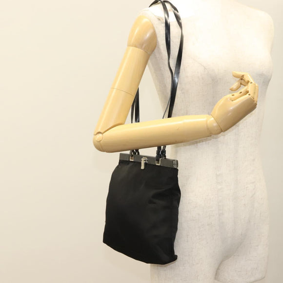 PRADA Shoulder Bag Nylon Black Silver Auth 130183