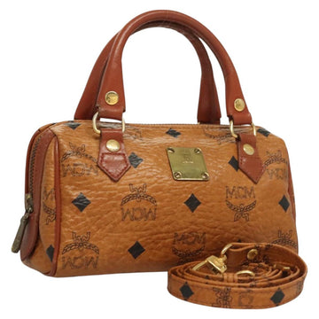 MCM Vicetos Logogram Mini Boston Bag PVC Leather 2way Brown Gold Auth 130190
