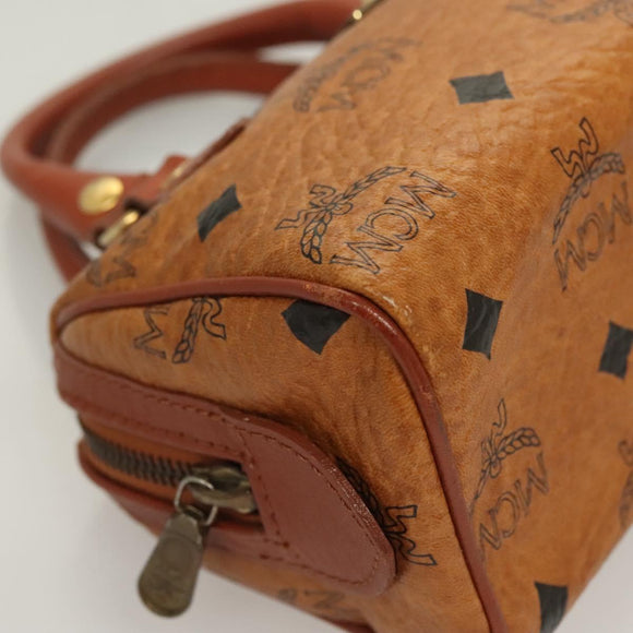 MCM Vicetos Logogram Mini Boston Bag PVC Leather 2way Brown Gold Auth 130190