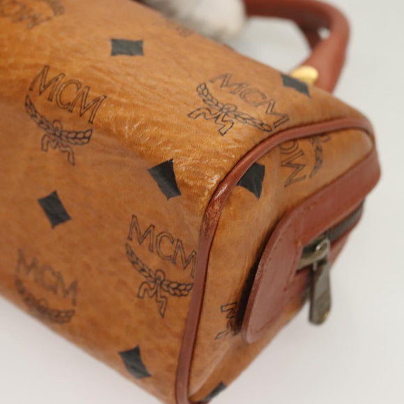 MCM Vicetos Logogram Mini Boston Bag PVC Leather 2way Brown Gold Auth 130190