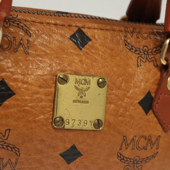 MCM Vicetos Logogram Mini Boston Bag PVC Leather 2way Brown Gold Auth 130190