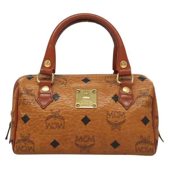 MCM Vicetos Logogram Mini Boston Bag PVC Leather 2way Brown Gold Auth 130190