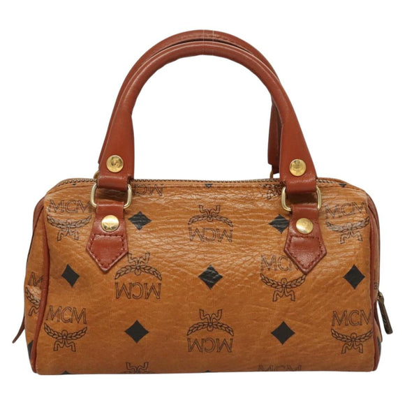 MCM Vicetos Logogram Mini Boston Bag PVC Leather 2way Brown Gold Auth 130190