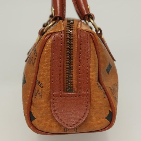 MCM Vicetos Logogram Mini Boston Bag PVC Leather 2way Brown Gold Auth 130190