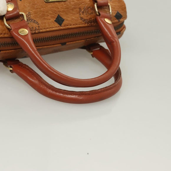 MCM Vicetos Logogram Mini Boston Bag PVC Leather 2way Brown Gold Auth 130190