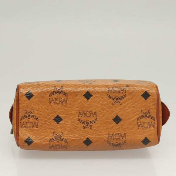 MCM Vicetos Logogram Mini Boston Bag PVC Leather 2way Brown Gold Auth 130190