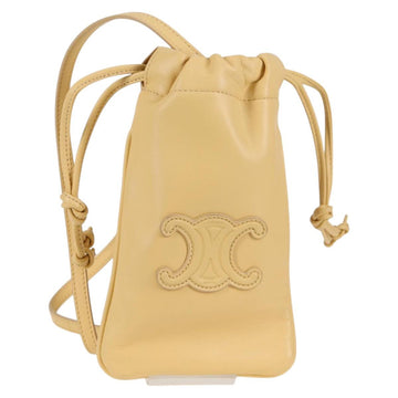 CELINE Cuir Triomphe Drawstring Mobile Pouch Leather Yellow Auth 130196M