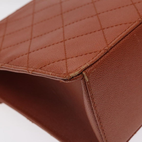 CHANEL Matelasse Hand Bag Caviar Skin Brown Gold CC Auth 130197