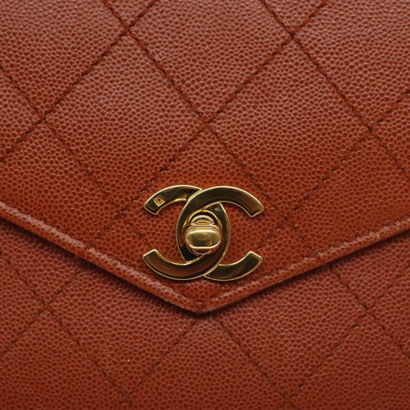 CHANEL Matelasse Hand Bag Caviar Skin Brown Gold CC Auth 130197