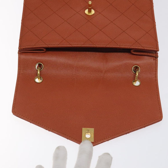 CHANEL Matelasse Hand Bag Caviar Skin Brown Gold CC Auth 130197