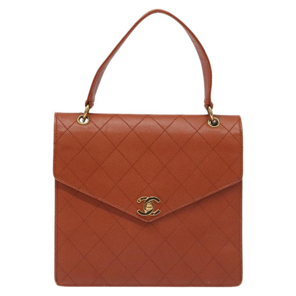 CHANEL Matelasse Hand Bag Caviar Skin Brown Gold CC Auth 130197