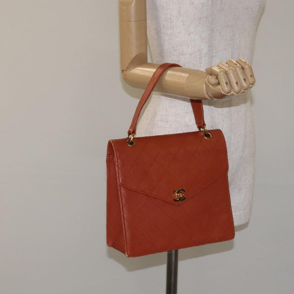 CHANEL Matelasse Hand Bag Caviar Skin Brown Gold CC Auth 130197