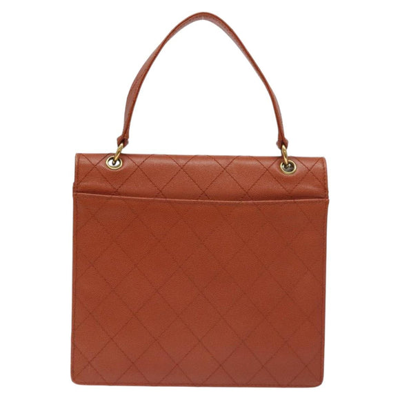 CHANEL Matelasse Hand Bag Caviar Skin Brown Gold CC Auth 130197