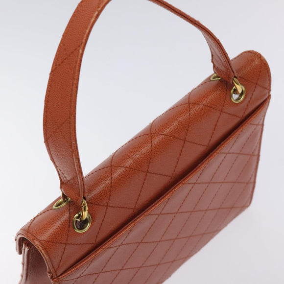 CHANEL Matelasse Hand Bag Caviar Skin Brown Gold CC Auth 130197