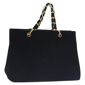 CHANEL Matelasse COCO Mark Chain Hand Bag Velor Black Silver CC Auth 130198