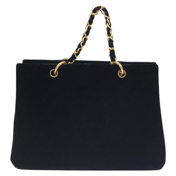 CHANEL Matelasse COCO Mark Chain Hand Bag Velor Black Silver CC Auth 130198