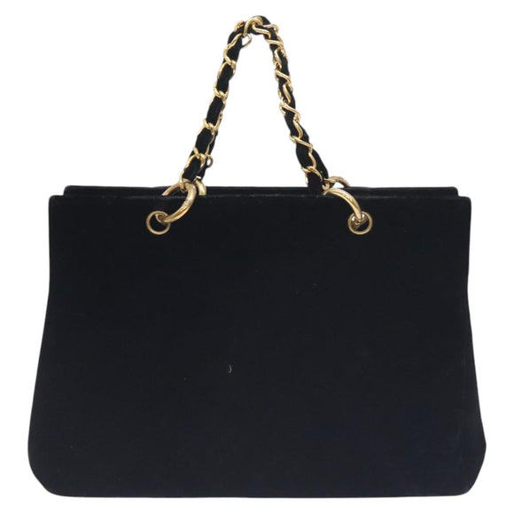 CHANEL Matelasse COCO Mark Chain Hand Bag Velor Black Silver CC Auth 130198