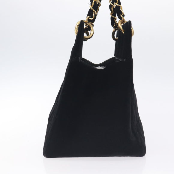 CHANEL Matelasse COCO Mark Chain Hand Bag Velor Black Silver CC Auth 130198