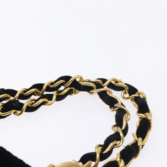 CHANEL Matelasse COCO Mark Chain Hand Bag Velor Black Silver CC Auth 130198