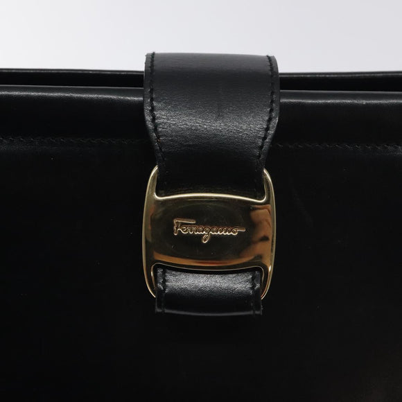 Salvatore Ferragamo Vala Shoulder Bag Leather Black Gold Auth 130219