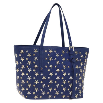 Jimmy Choo Studs Tote Bag Leather Blue Gold Auth 130222