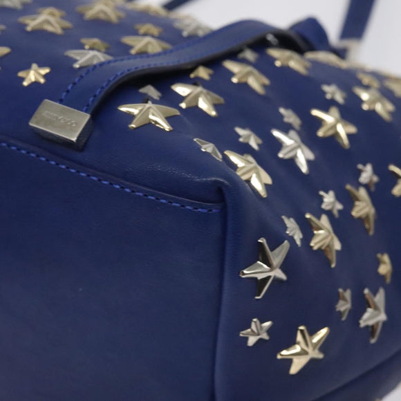 Jimmy Choo Studs Tote Bag Leather Blue Gold Auth 130222
