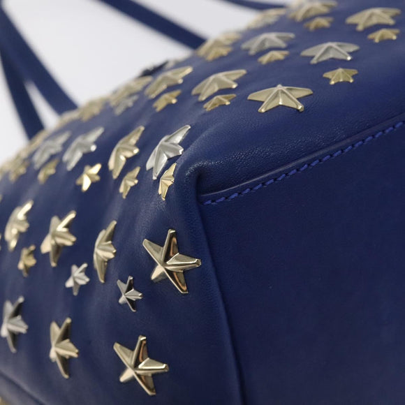 Jimmy Choo Studs Tote Bag Leather Blue Gold Auth 130222