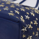Jimmy Choo Studs Tote Bag Leather Blue Gold Auth 130222-12