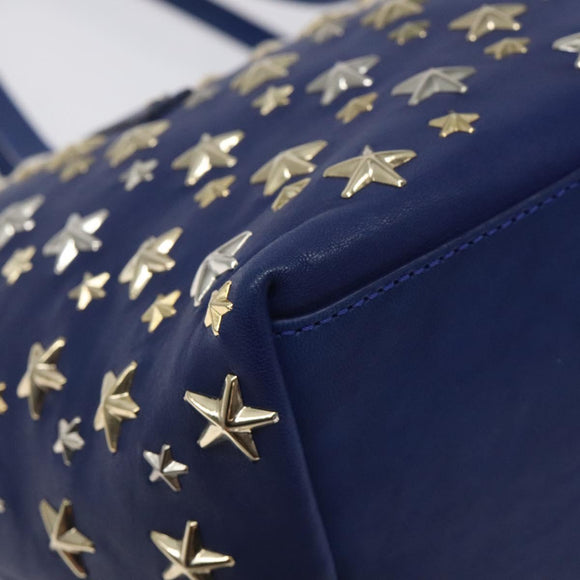 Jimmy Choo Studs Tote Bag Leather Blue Gold Auth 130222