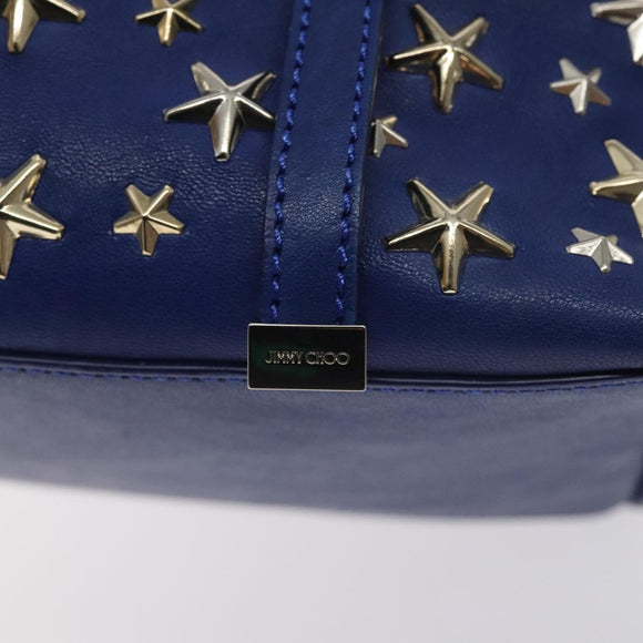 Jimmy Choo Studs Tote Bag Leather Blue Gold Auth 130222