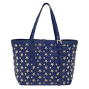 Jimmy Choo Studs Tote Bag Leather Blue Gold Auth 130222-2
