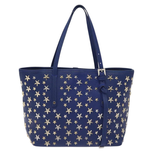 Jimmy Choo Studs Tote Bag Leather Blue Gold Auth 130222
