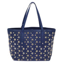 Jimmy Choo Studs Tote Bag Leather Blue Gold Auth 130222-3